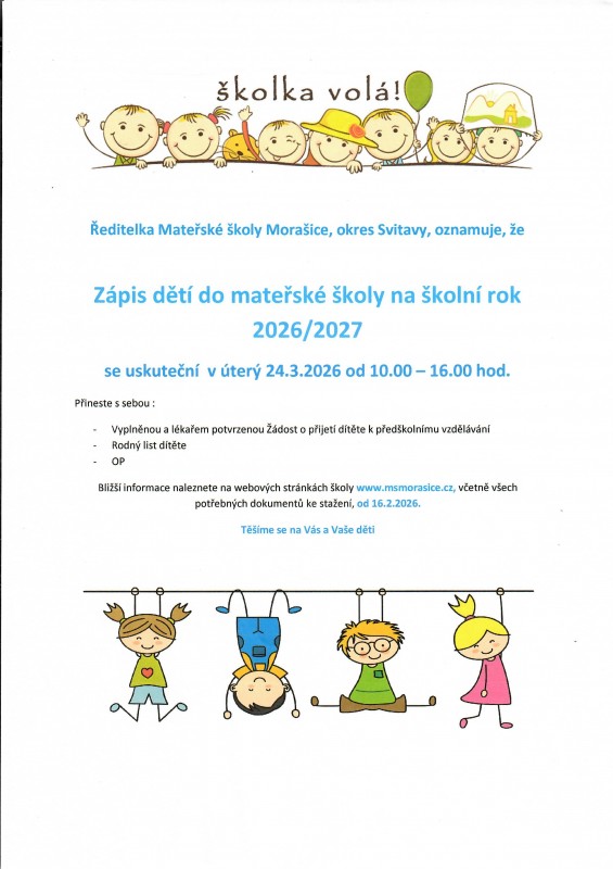Zápis do MŠ v Morašicích 24.3.2026